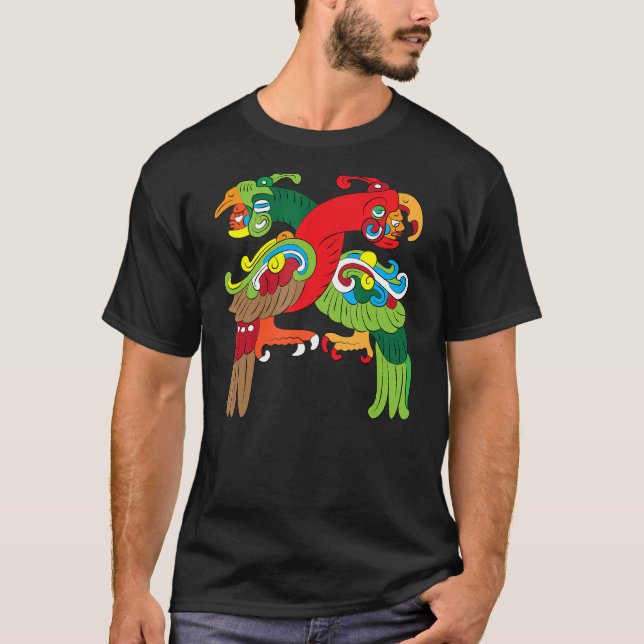 Itzamnaj Fused with Bird Gudom Mayan Aztec T Shirt (Framsida)