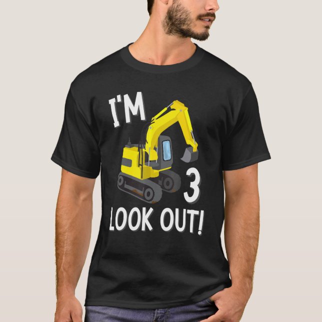 Iu2019m 3 Titta på 3rd Birthday Boy Construction P T Shirt (Framsida)