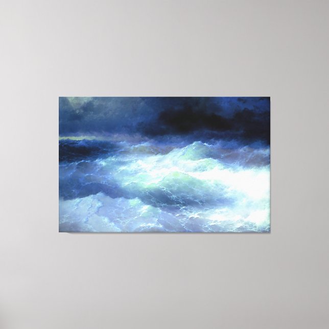 Ivan Aivazovsky - Bland Vågar (1898) Canvastryck (Framsida)