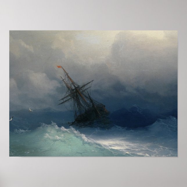 Ivan Aivazovsky - Frakt om Stormy Sea Poster (Framsidan)