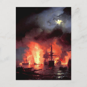 Ivan Aivazovsky- Slaget vid Cesme på natten Vykort