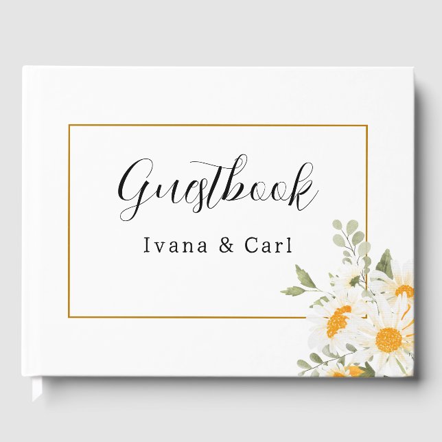 IVANA Elegant Gult & Vit blomma Bröllop Gästböcker (Framsida)