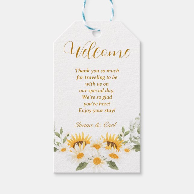 IVANA Elegant Gult & Vit blomma Bröllop Presentetikett (Framsidan)