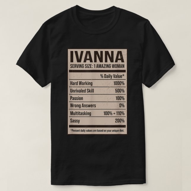 Ivanna Nutrition Facts Name Nickname Alias Title F T Shirt (Design framsida)