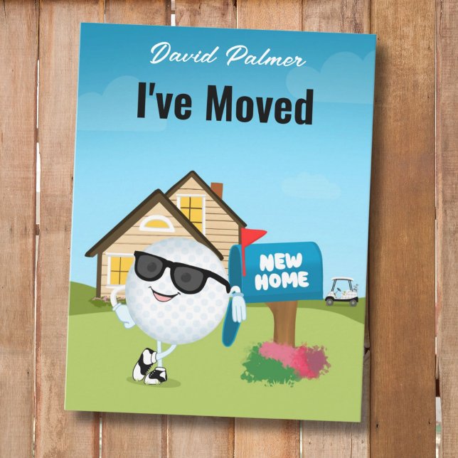 I've Moved Cool Golf Ball Wearing Sunglass Meddelande Vykort (Skapare uppladdad)