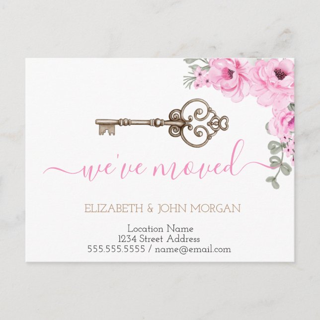  I've Moved Key Flowers New Address Announcement  Meddelande Vykort (Framsida)
