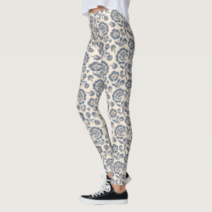 Ivoria med Blue Blommigt Design Mönster Leggings