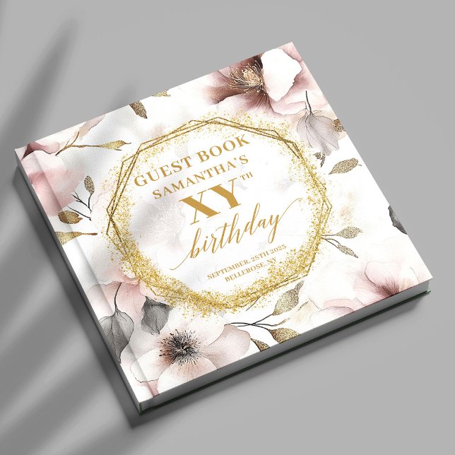  ivorianska Guld hela fågeldagsvaktet Bok (Heartfelt Blush Ivory Gold All Birthday Guest Book)