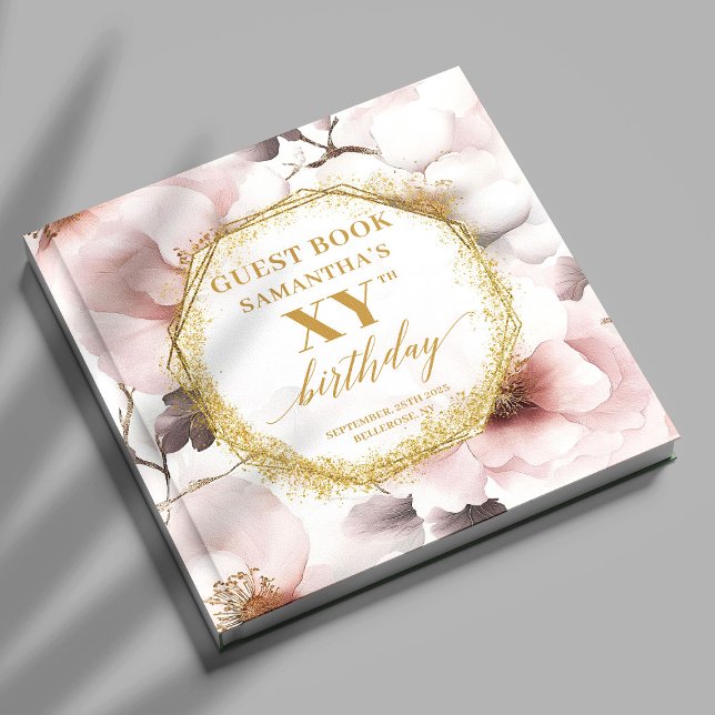  ivorianska Guld, oavsett fågeldagsvaktare Bok (Glowing Blush Ivory Gold Any Birthday Guest Book)