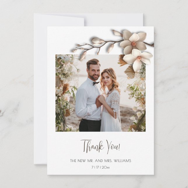 Ivory 3D Magnolia Flower Tack Kort (Framsida)