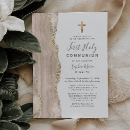 Ivory Agate Guld Glitter Första Heligan Communion Inbjudningar