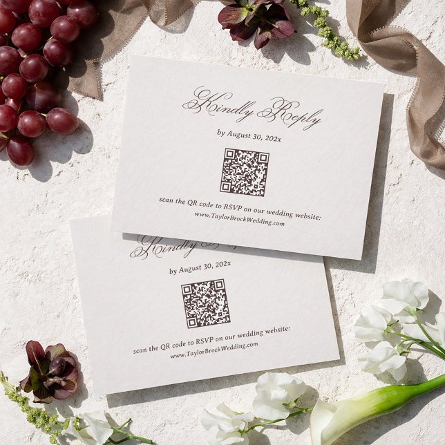 Ivory and Brown Wedding RSVP Card Qr Code Tilläggskort (Skapare uppladdad)