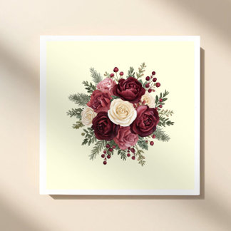 Ivory and Burgundy Floral Wedding Paper Napkin Pappersservett