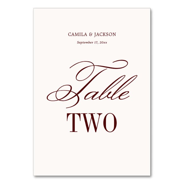 Ivory and Burgundy Wedding  Bordsnummer (Framsidan)
