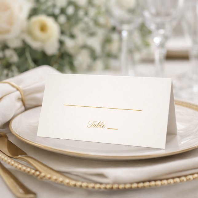 Ivory and Gold Minimal 50th Anniversary Folded Pla Placeringskort (Elegant ivory and gold place card styled on a formal table setting)