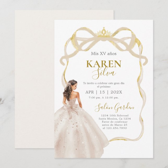 Ivory and Gold Quinceanera Invitation Inbjudningar (Fram/baksida)