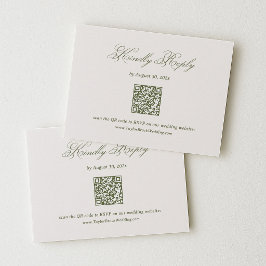 Ivory and Olive Green Wedding RSVP Qr Code Tilläggskort