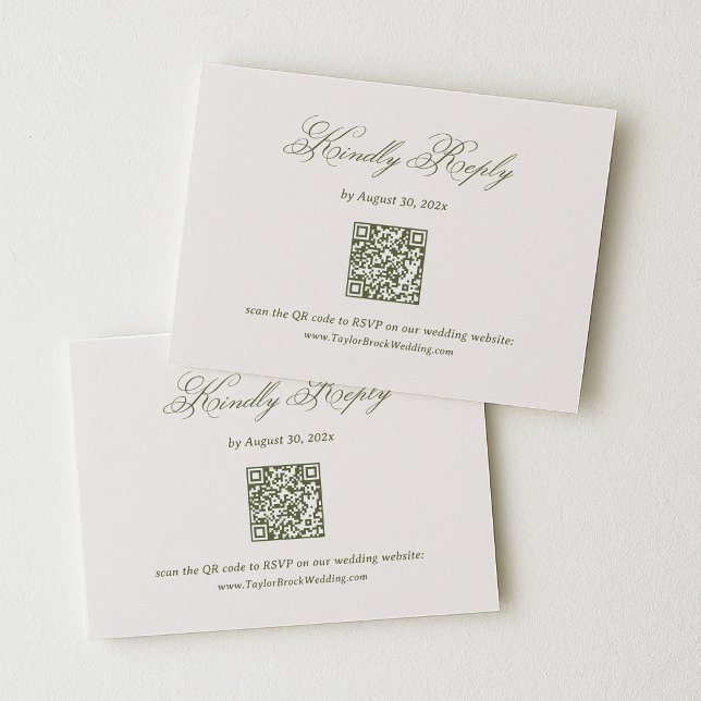 Ivory and Olive Green Wedding RSVP Qr Code Tilläggskort (Skapare uppladdad)