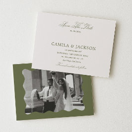 Ivory and Olive Green Wedding Save the Date Photo Inbjudningar