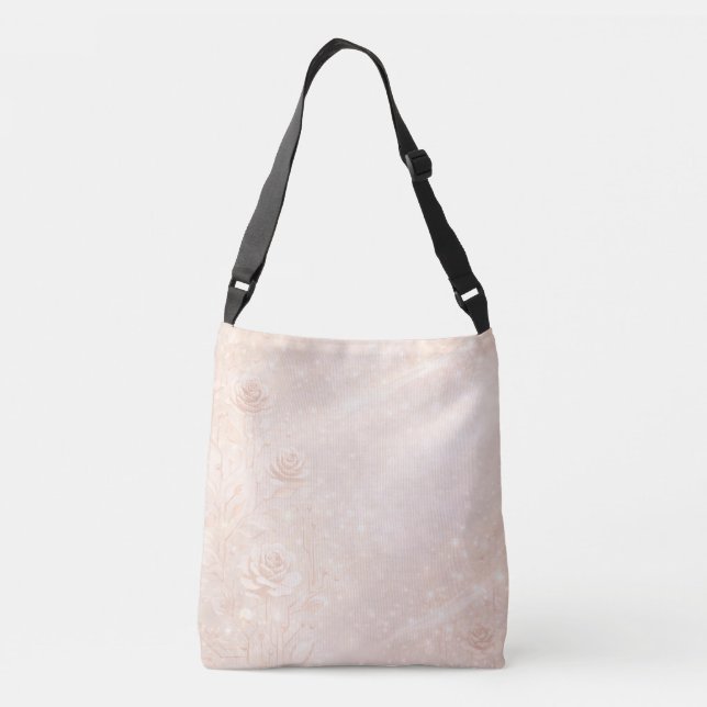 Ivory and rosegold accents florals AI art  Axelväska (Baksida)