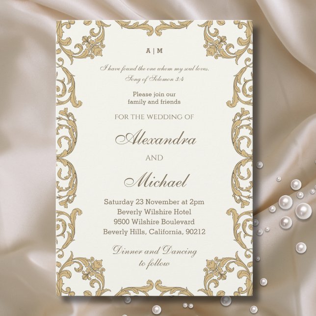 Ivory Baroque Bible Verse Christian Wedding   Inbjudningar (Skapare uppladdad)