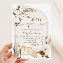 Ivory Beige Boho Blommigt Sip och See Baby Shower