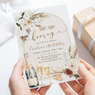Ivory Beige Boho Blommigt Sip Sip Hooray Birthday Inbjudningar