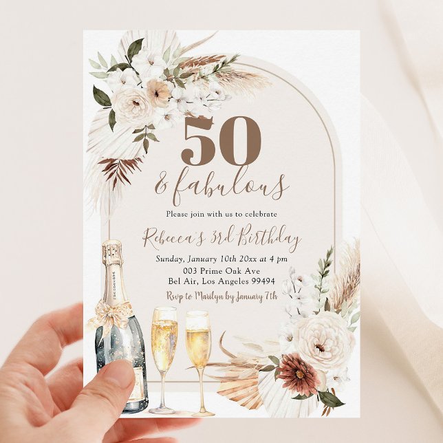 Ivory Beige Boho Blommigt Vin Vuxen Birthday Inbjudningar (Skapare uppladdad)