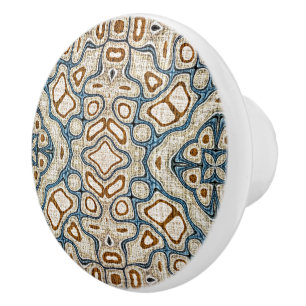 Ivory Beige Brown Ochre Teal Blue Ethnic Tribe Art Knopp