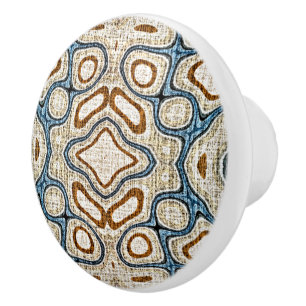 Ivory Beige Brown Ochre Teal Blue Ethnic Tribe Art Knopp