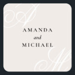 Ivory Beige Elegant Monogram Bröllop Square Fyrkantigt Klistermärke<br><div class="desc">Den här unika dekordekutformningen är en enkel modern minimalistisk utformning med elegant kant och har vackra kalligrafiskript som monogram av bruden och trippen på alternativa hörn. Namnen från bruden och brudgummen är centrerad med ett rent klassiskt utseende på en neutralt elfenbensbeige bakgrund med svart text. Ersätt exempeltexten med din information....</div>