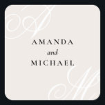 Ivory Beige Elegant Monogram Bröllop Square Fyrkantigt Klistermärke<br><div class="desc">Den här unika dekordekutformningen är en enkel modern minimalistisk utformning med elegant kant och har vackra kalligrafiskript som monogram av bruden och trippen på alternativa hörn. Namnen från bruden och brudgummen är centrerad med ett rent klassiskt utseende på en neutralt elfenbensbeige bakgrund med svart text. Ersätt exempeltexten med din information....</div>