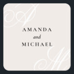 Ivory Beige Elegant Monogram Bröllop Square Fyrkantigt Klistermärke<br><div class="desc">Den här unika dekordekutformningen är en enkel modern minimalistisk utformning med elegant kant och har vackra kalligrafiskript som monogram av bruden och trippen på alternativa hörn. Namnen från bruden och brudgummen är centrerad med ett rent klassiskt utseende på en neutralt elfenbensbeige bakgrund med svart text. Ersätt exempeltexten med din information....</div>