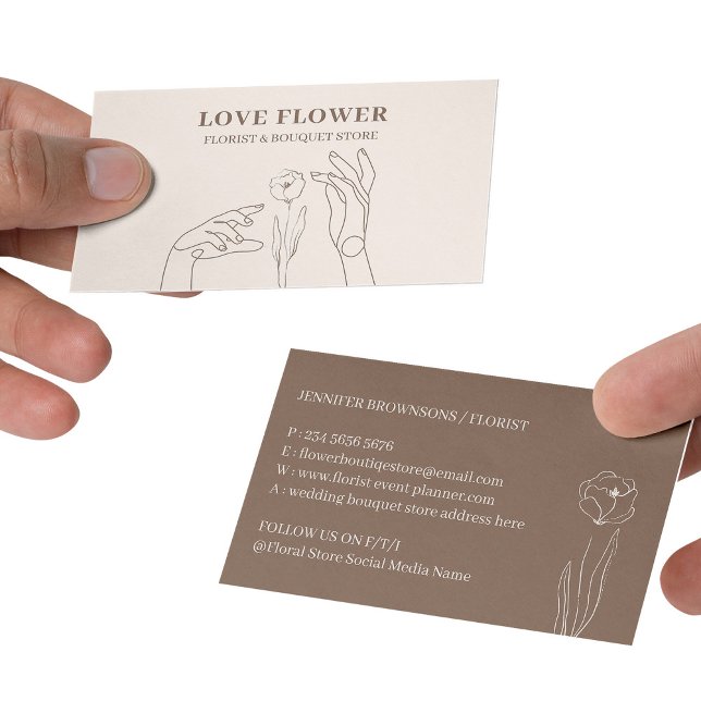 Ivory Beige Florist Hold Hand Flower Daisy Visitkort (Ivory Beige Florist Hold Hand Flower Daisy Business Card)