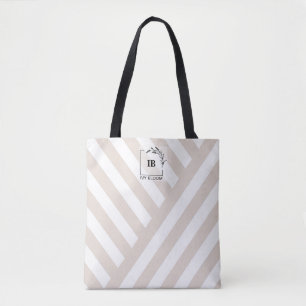 Ivory Beige Ränder Monogram Shopperväska Tygkasse