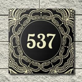 Ivory & Black Boho Decorative House Number Plaque Kakelplatta
