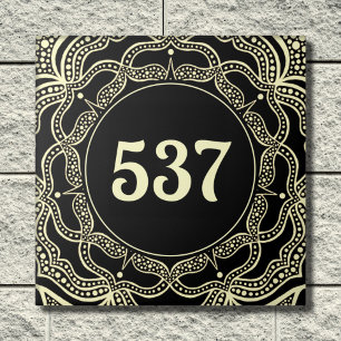 Ivory & Black Boho Decorative House Number Plaque Kakelplatta