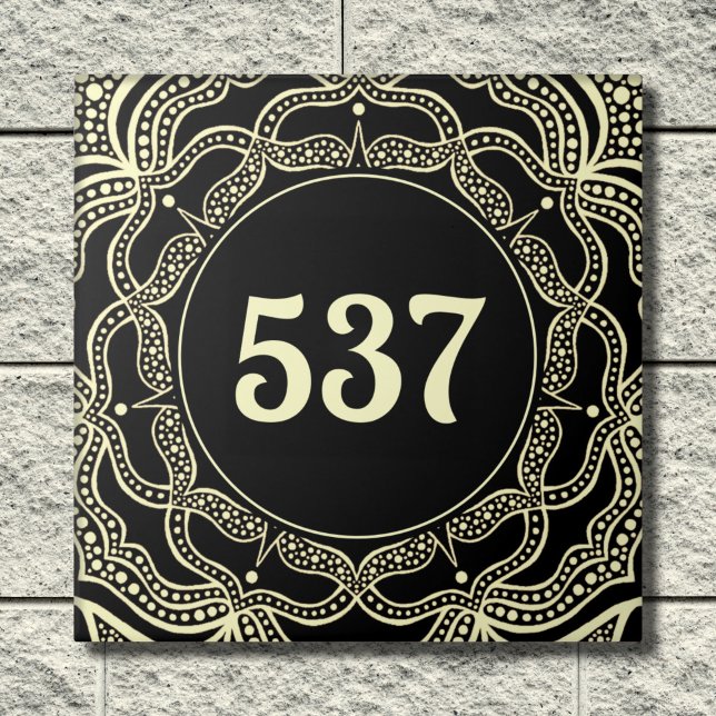 Ivory & Black Boho Decorative House Number Plaque Kakelplatta (Skapare uppladdad)