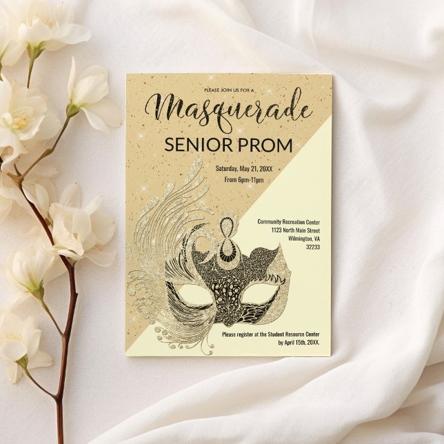 Ivory Black Guld Gnistra Glitter Masqueraprom Inbjudningar (Ivory Black Gold Sparkle Glitter Masquerade Prom)
