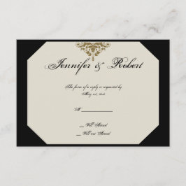 Ivory Black och Guld Damask Wedding Card OSA Kort