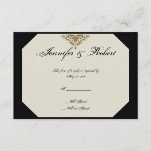 Ivory Black och Guld Damask Wedding Card OSA Kort