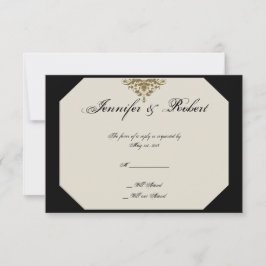 Ivory Black och Guld Damask Wedding Card OSA Kort