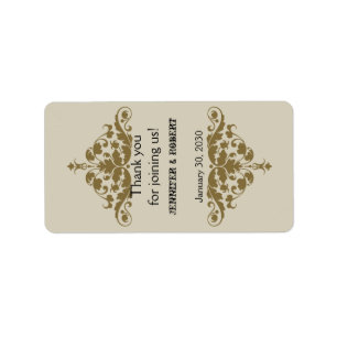 Ivory Black och Guld Damask Wedding Lip Balm-etike Adressetikett