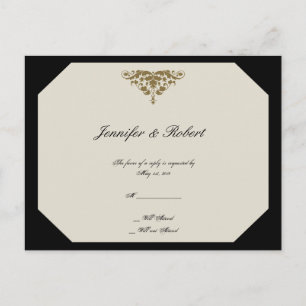 Ivory Black och Guld Damask Wedding OSA Postcard Inbjudan Vykort