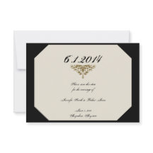 Ivory Black och Guld Damask Wedlings Spara datum