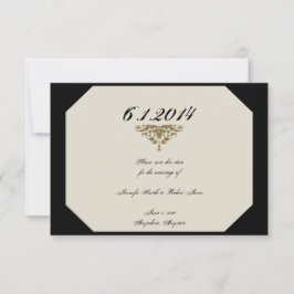 Ivory Black och Guld Damask Wedlings Spara datum Datumet