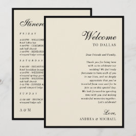 Ivory & Black Old Money Wedding Itinerary Card Inbjudningar
