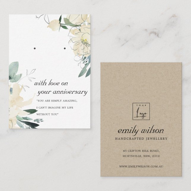 IVORY BLOMMIGT ANNIVERSARY EARRING VISNING CARD PLACERINGSKORT (Fram/baksida)
