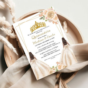 Ivory Blommigt Butterfly Twin Quinceanera Inbjudningar
