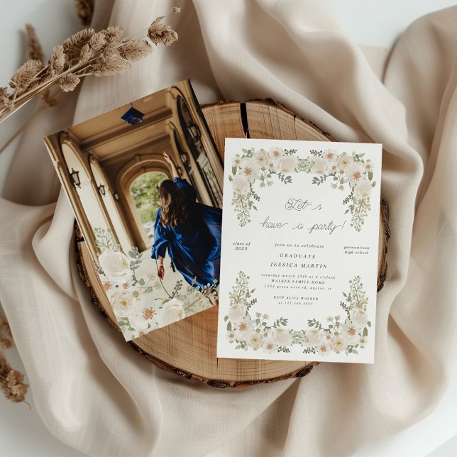 Ivory Blommigt Gräns Photo Studentfest Inbjudan (Skapare uppladdad)